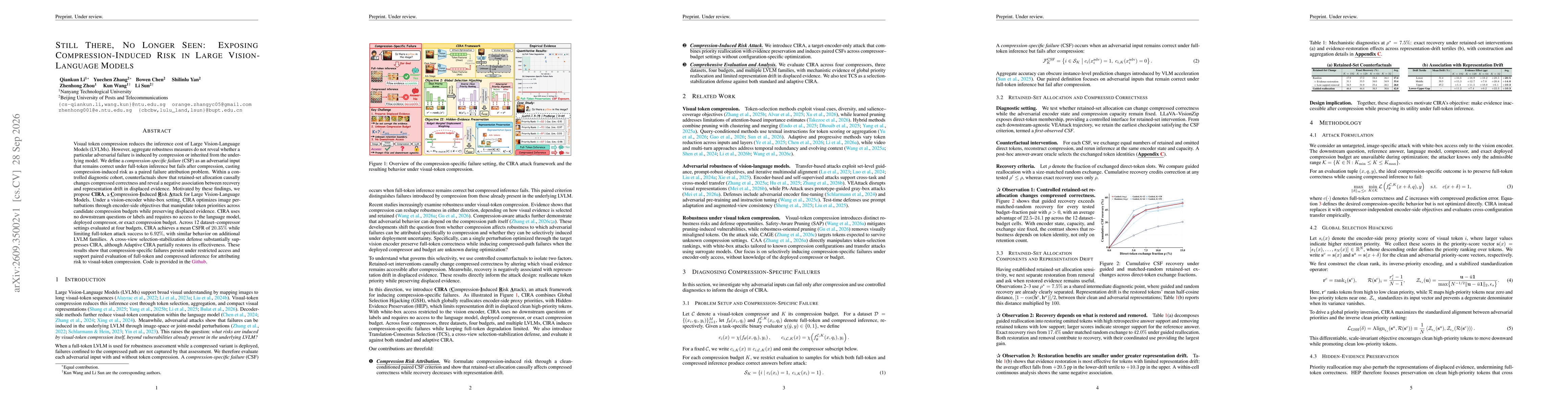 Thumbnail for Still There, No Longer Seen: Exposing Compression-Induced Risk in Large Vision-Language Models