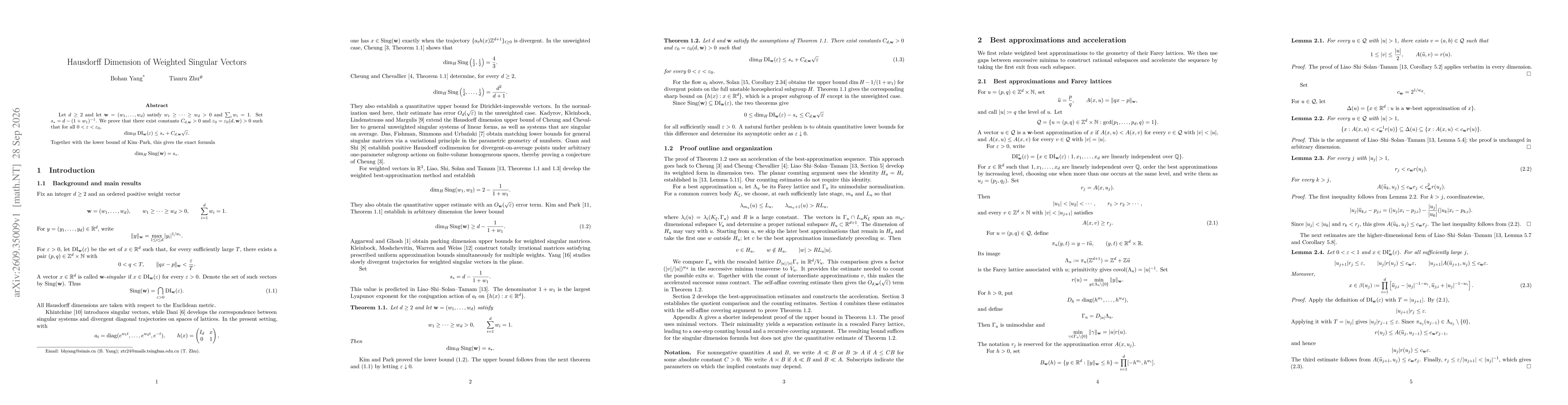 Thumbnail for Hausdorff Dimension of Weighted Singular Vectors