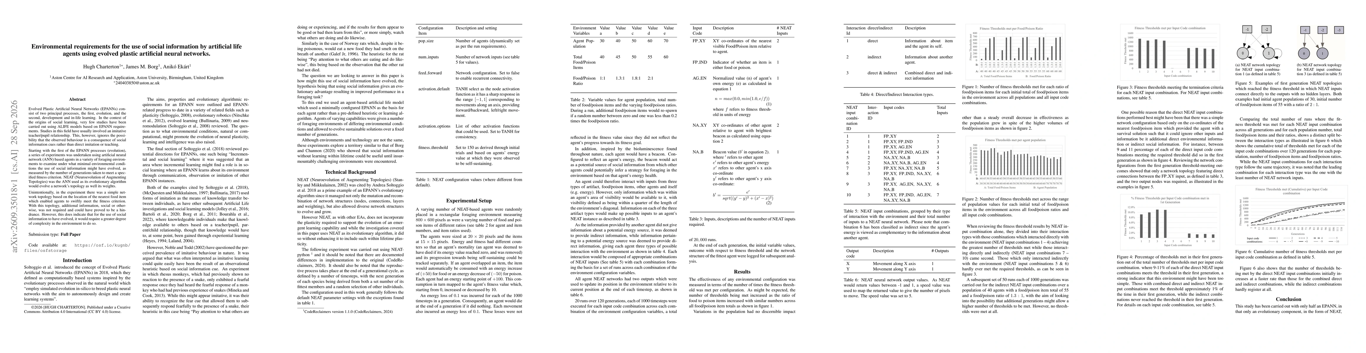 Thumbnail for Environmental requirements for the use of social information by artificial life agents using evolved plastic artificial neural networks