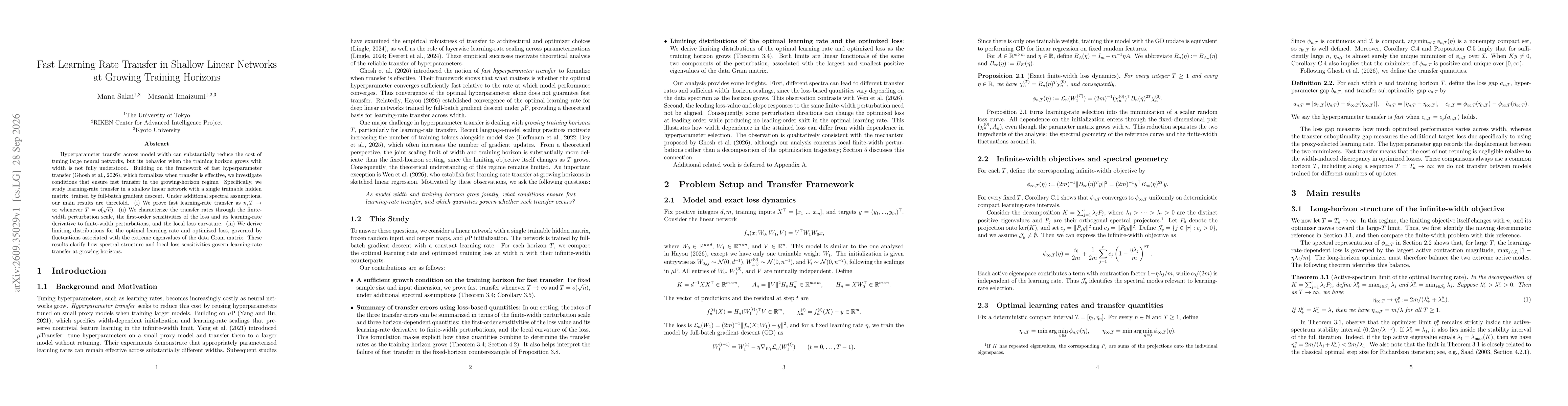 Thumbnail for Fast Learning Rate Transfer in Shallow Linear Networks at Growing Training Horizons