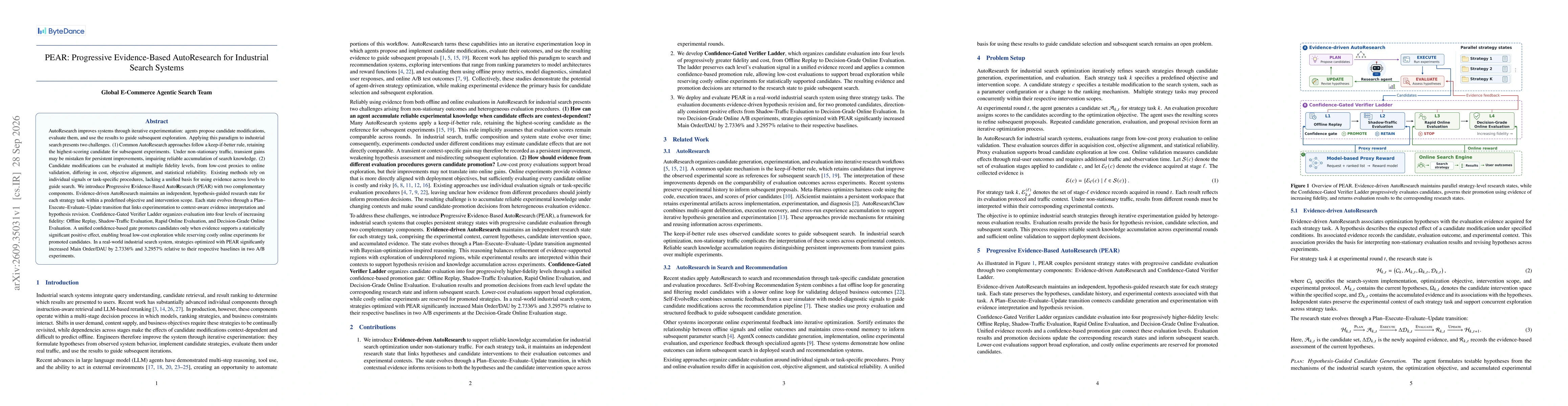 Thumbnail for PEAR: Progressive Evidence-Based AutoResearch for Industrial Search Systems
