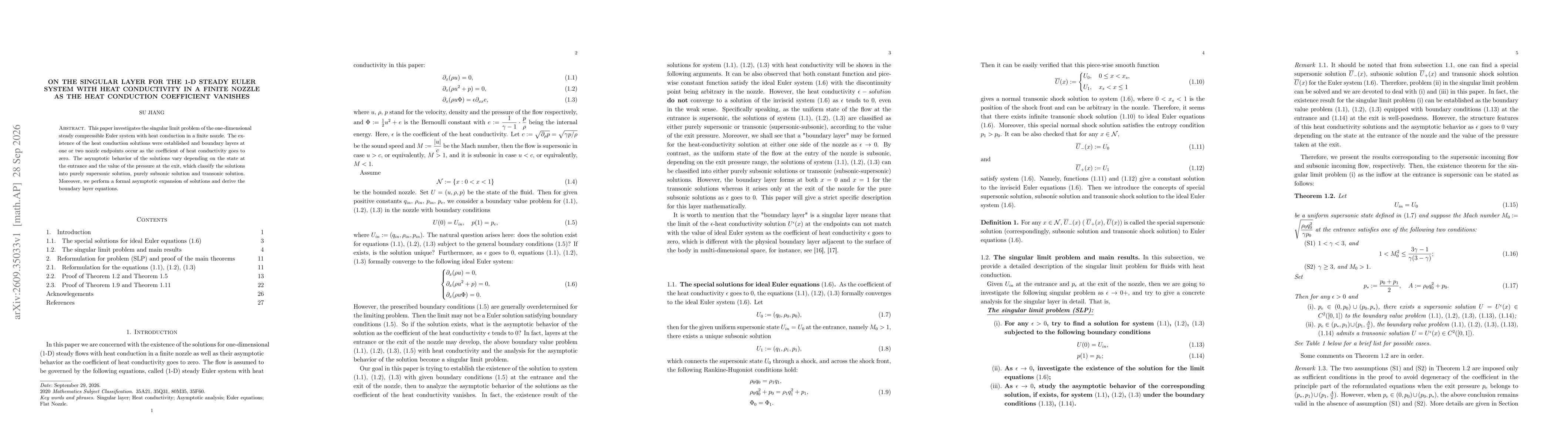 Thumbnail for On the singular layer for the 1-D steady Euler system with heat conductivity in a finite nozzle as the heat conduction coefficient vanishes