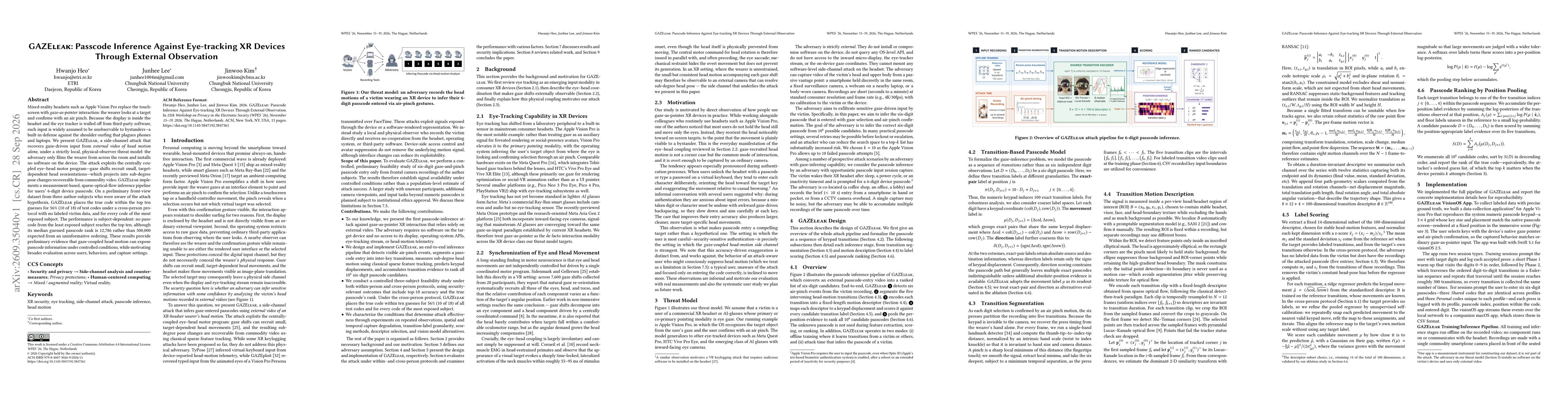 Thumbnail for GAZEleak: Passcode Inference Against Eye-tracking XR Devices Through External Observation