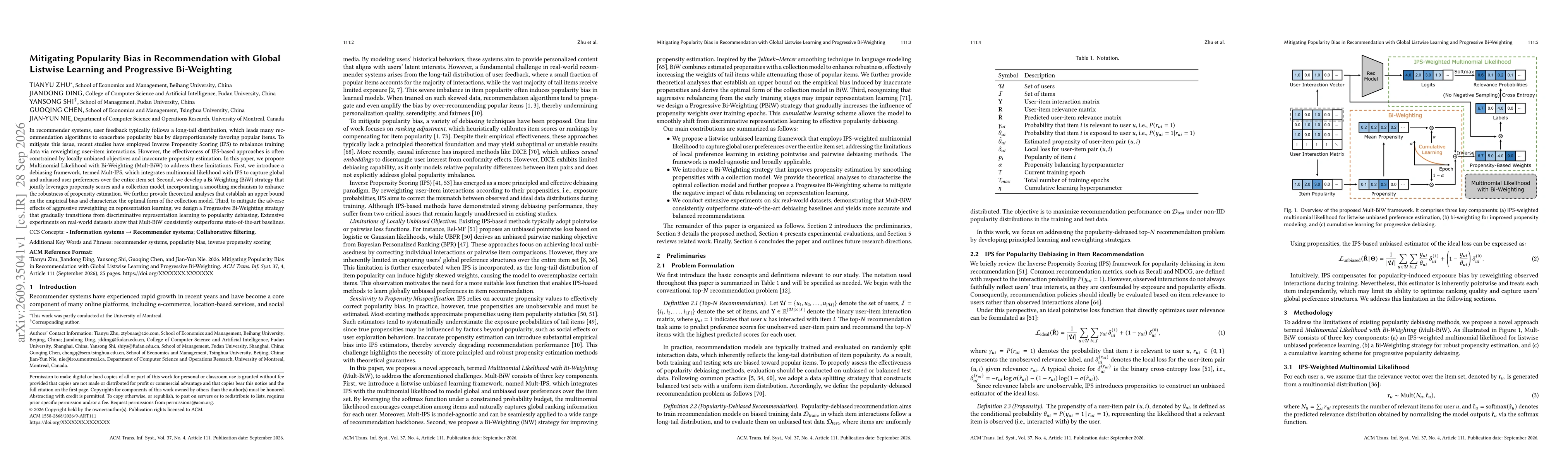 Thumbnail for Mitigating Popularity Bias in Recommendation with Global Listwise Learning and Progressive Bi-Weighting