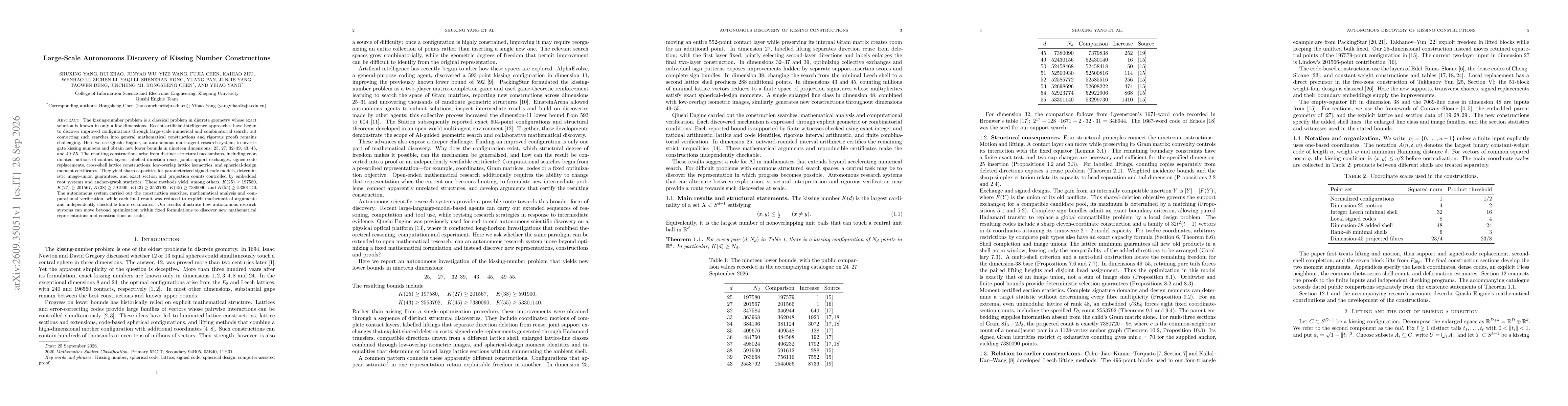 Thumbnail for Large-Scale Autonomous Discovery of Kissing Number Constructions