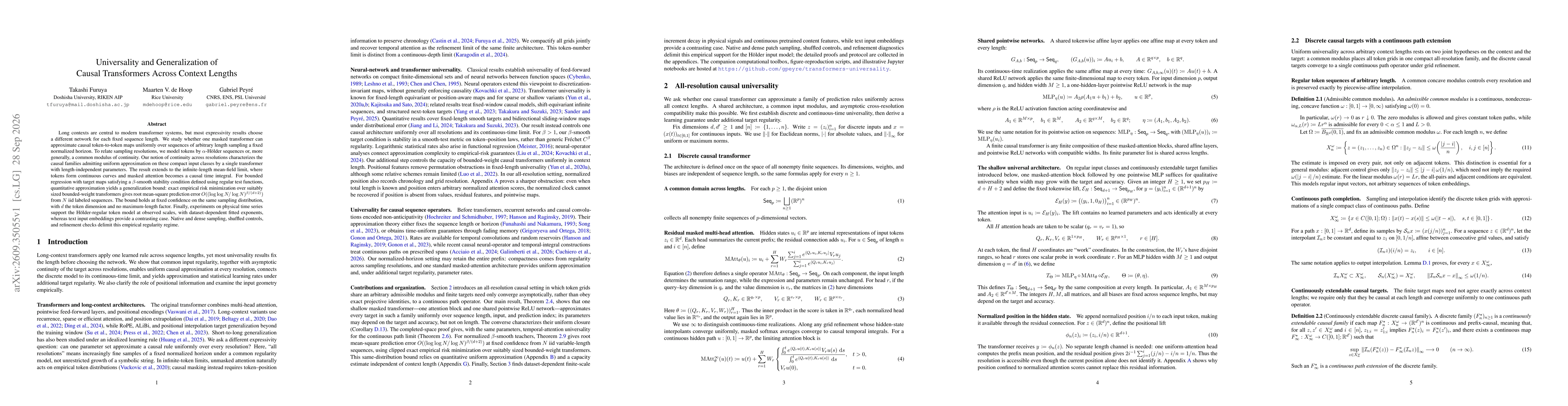Thumbnail for Universality and Generalization of Causal Transformers Across Context Lengths