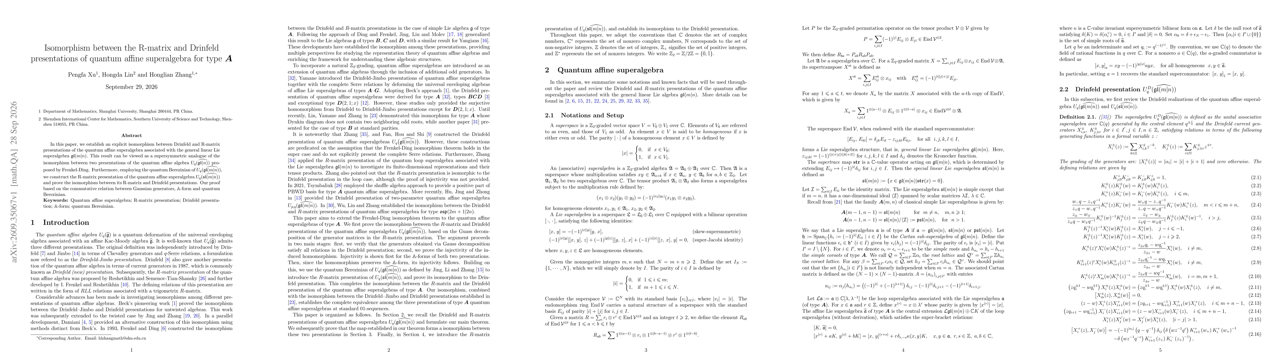Thumbnail for Isomorphism between the R-matrix and Drinfeld presentations of quantum affine superalgebra for type $\boldsymbol{A}$
