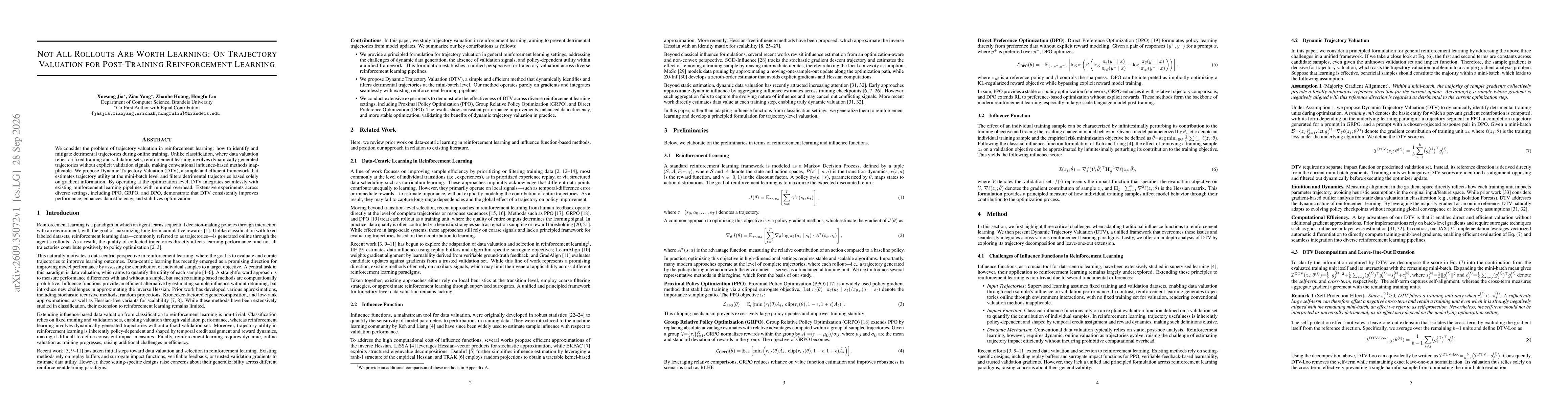 Thumbnail for Not All Rollouts Are Worth Learning: On Trajectory Valuation for Post-Training Reinforcement Learning