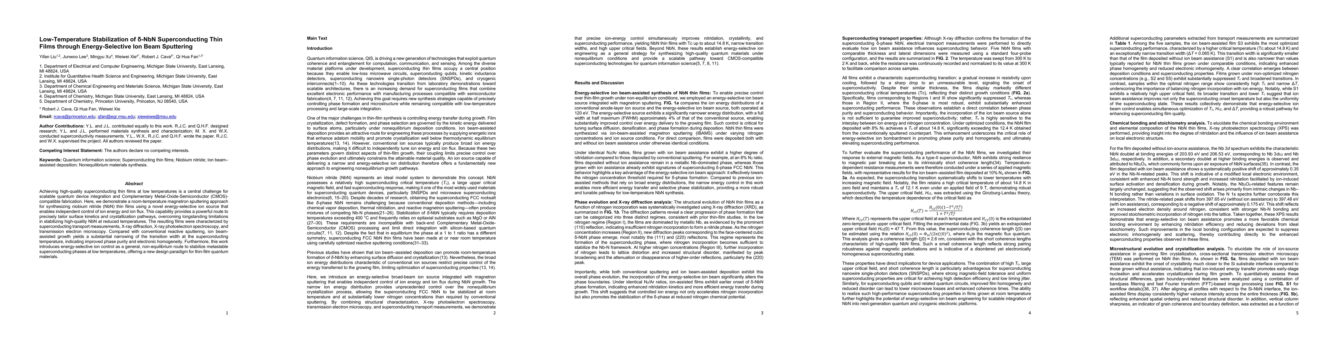 Thumbnail for Low-Temperature Stabilization of $δ$-NbN Superconducting Thin Films through Energy-Selective Ion Beam Sputtering