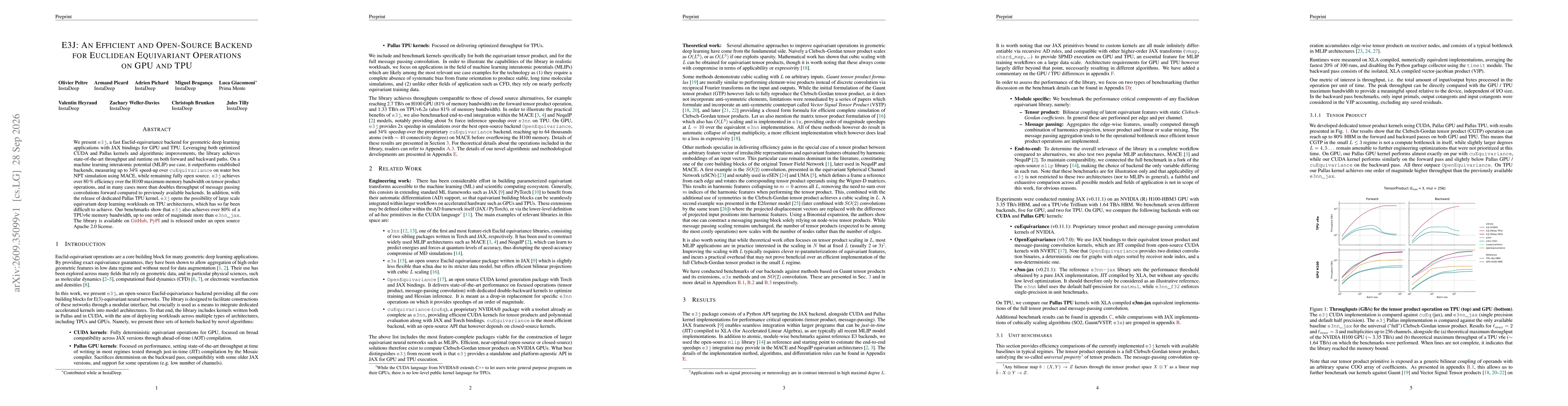Thumbnail for E3J: An Efficient and Open-Source Backend for Euclidean Equivariant Operations on GPU and TPU