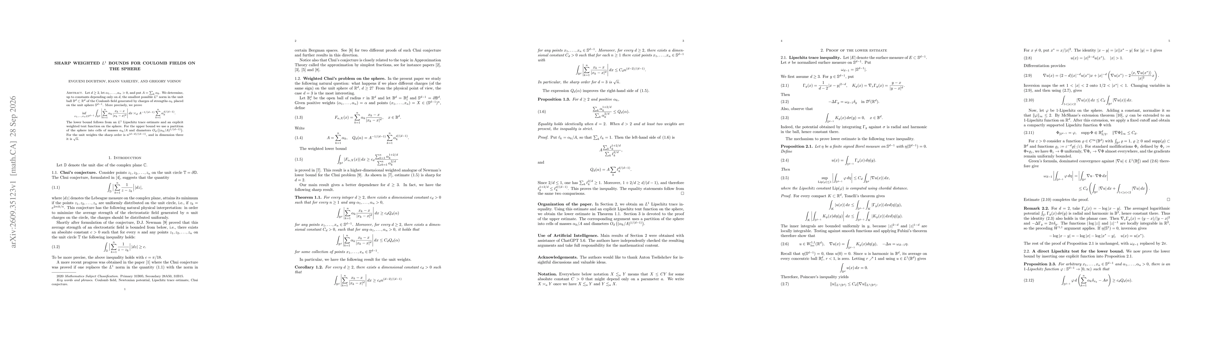 Thumbnail for Sharp weighted $L^1$ bounds for Coulomb fields on the sphere