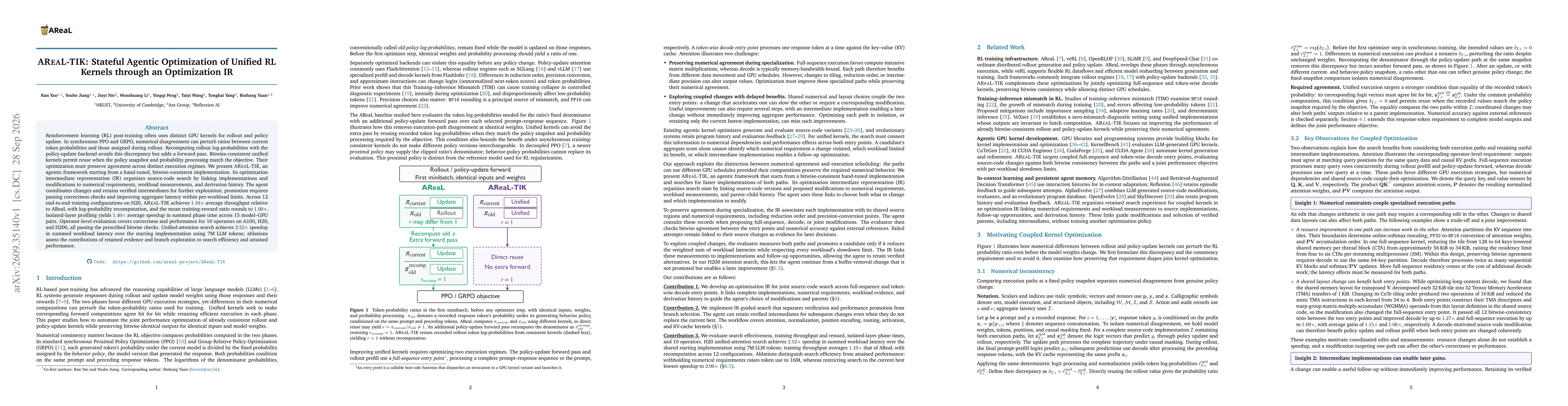 Thumbnail for AReaL-TIK: Stateful Agentic Optimization of Unified RL Kernels through an Optimization IR
