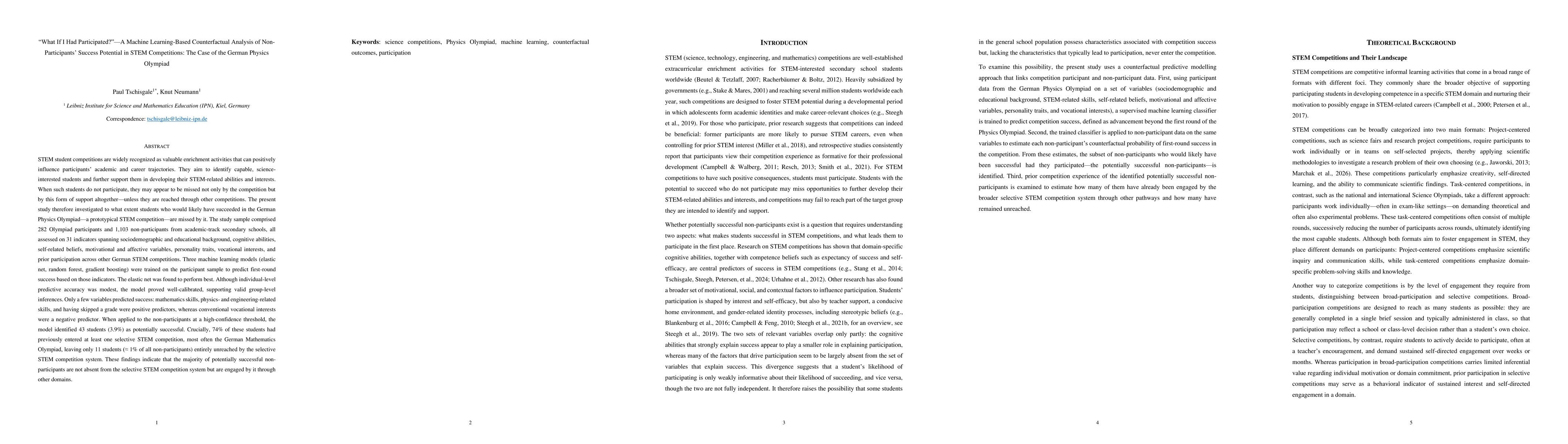 Thumbnail for "What If I Had Participated?" A Machine Learning-Based Counterfactual Analysis of Non-Participants' Success Potential in STEM Competitions: The Case of the German Physics Olympiad