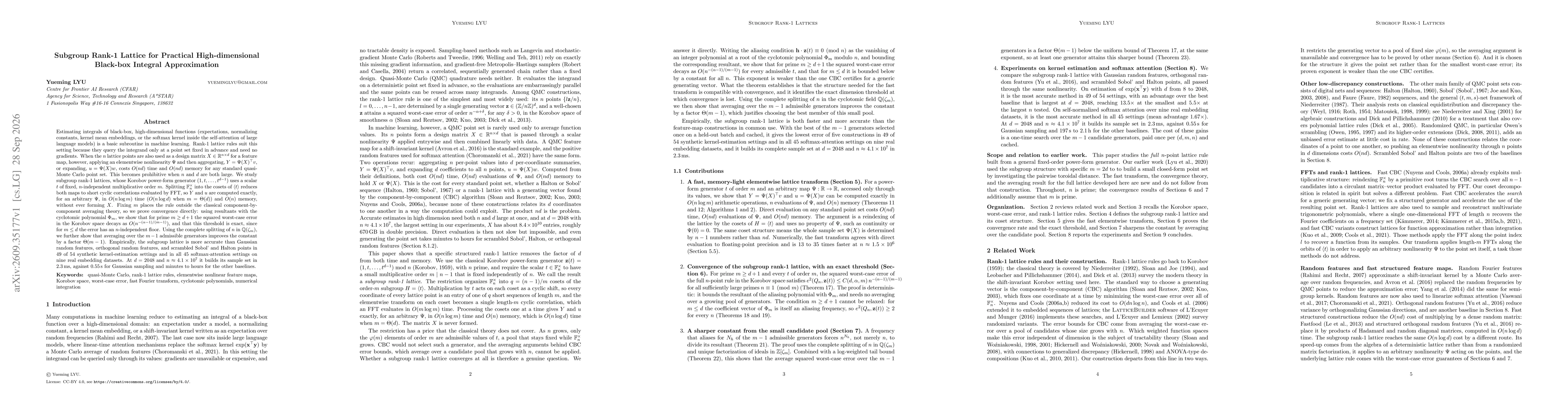 Thumbnail for Subgroup Rank-1 Lattice for Practical High-dimensional Black-box Integral Approximation