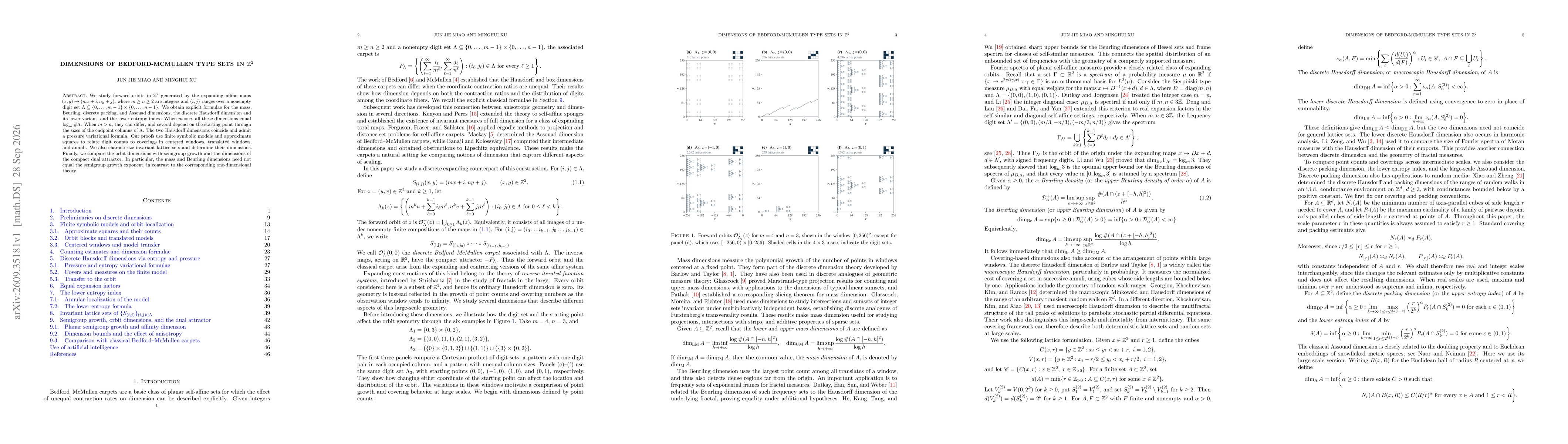 Thumbnail for Dimensions of Bedford-McMullen type sets in $\mathbb Z^2$