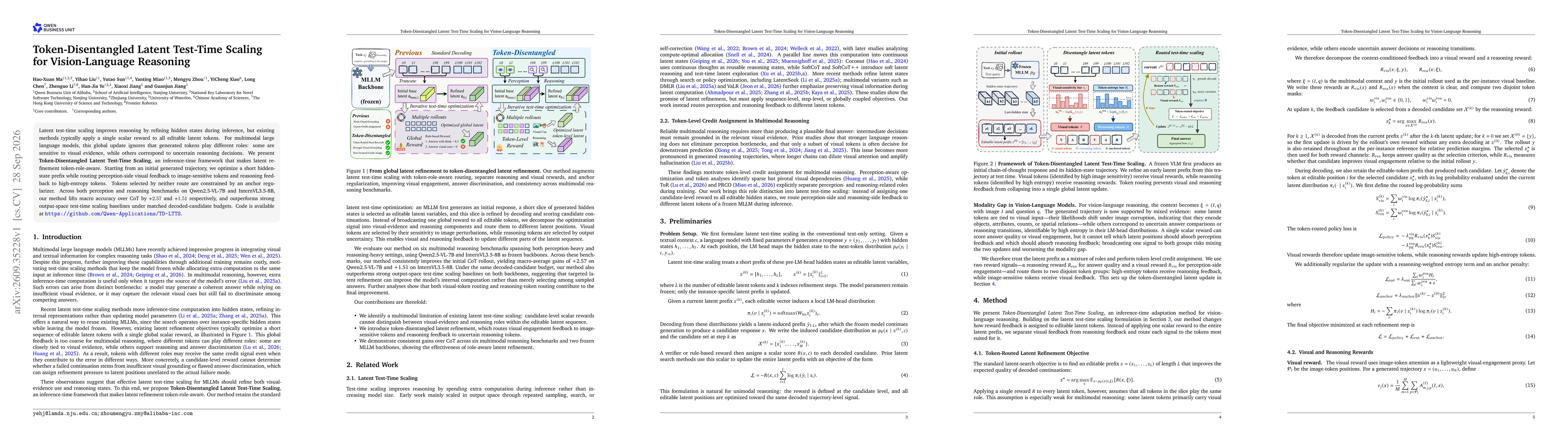 Thumbnail for Token-Disentangled Latent Test-Time Scaling for Vision-Language Reasoning