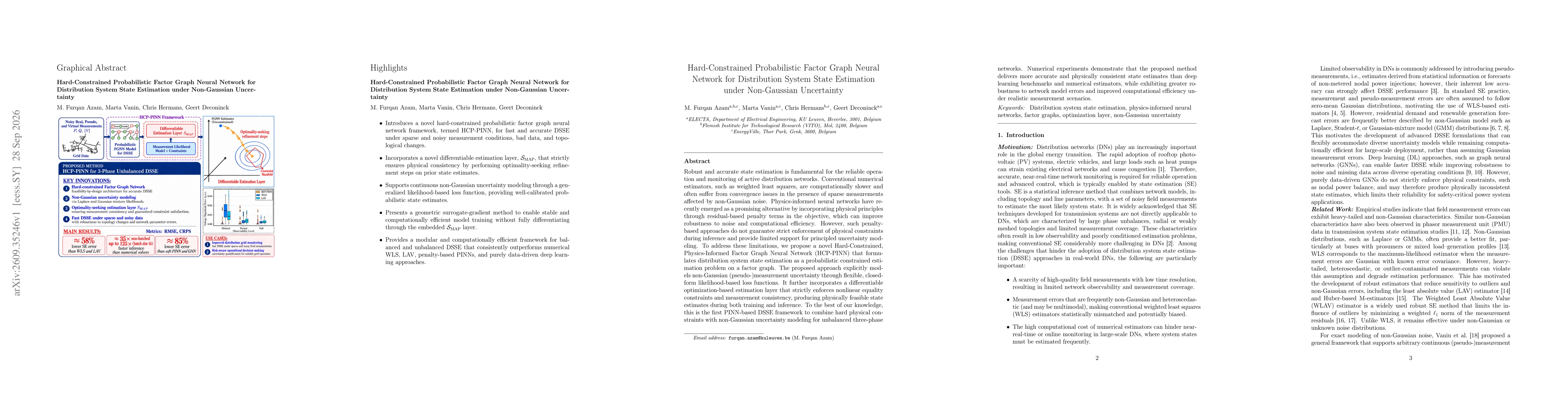Thumbnail for Hard-Constrained Probabilistic Factor Graph Neural Network for Distribution System State Estimation under Non-Gaussian Uncertainty