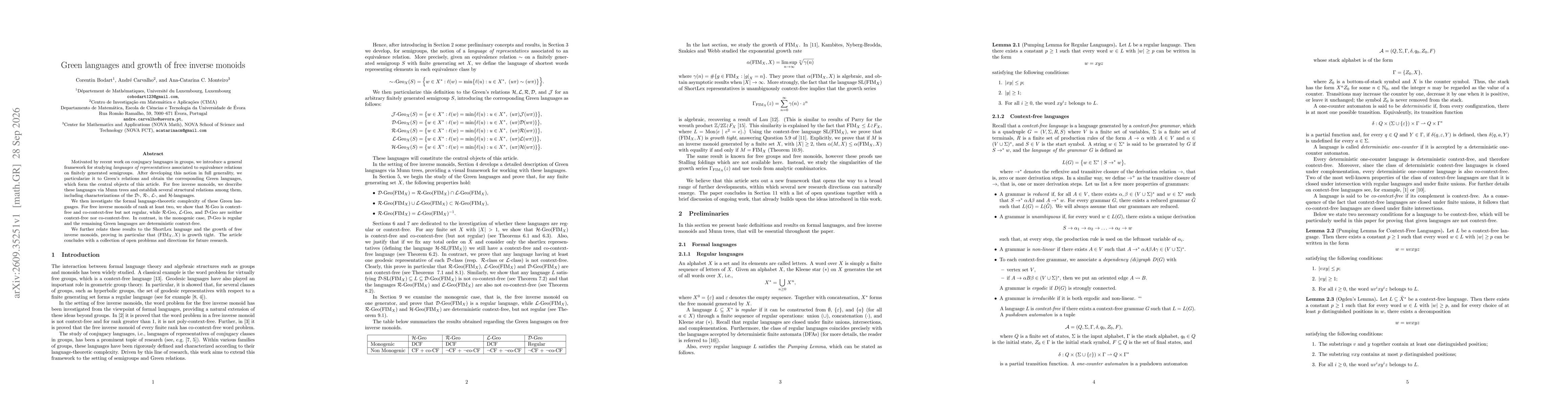 Thumbnail for Green languages and growth of free inverse monoids