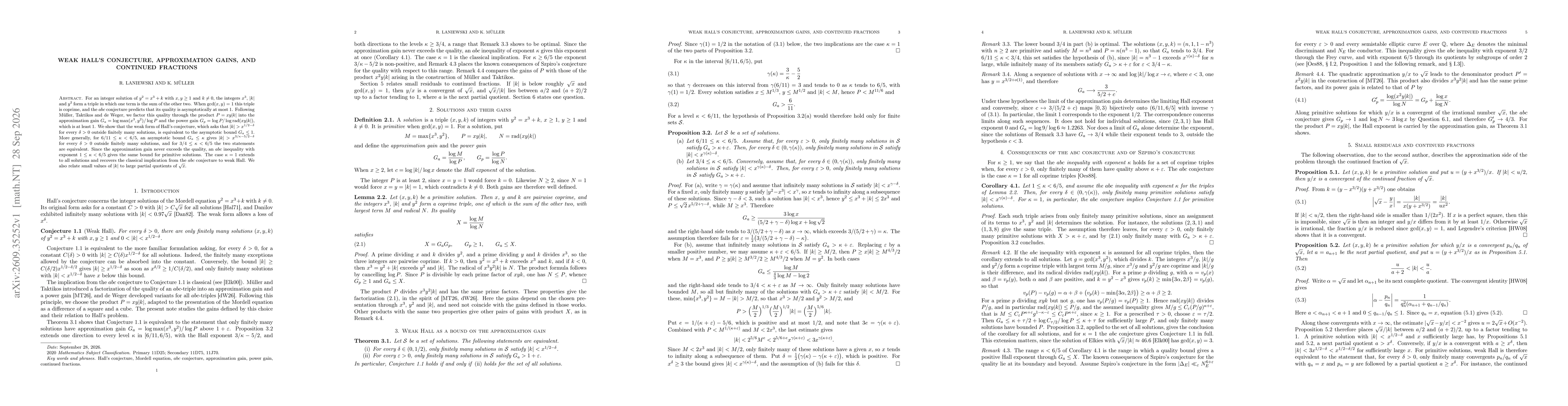 Thumbnail for Weak Hall's conjecture, approximation gains, and continued fractions