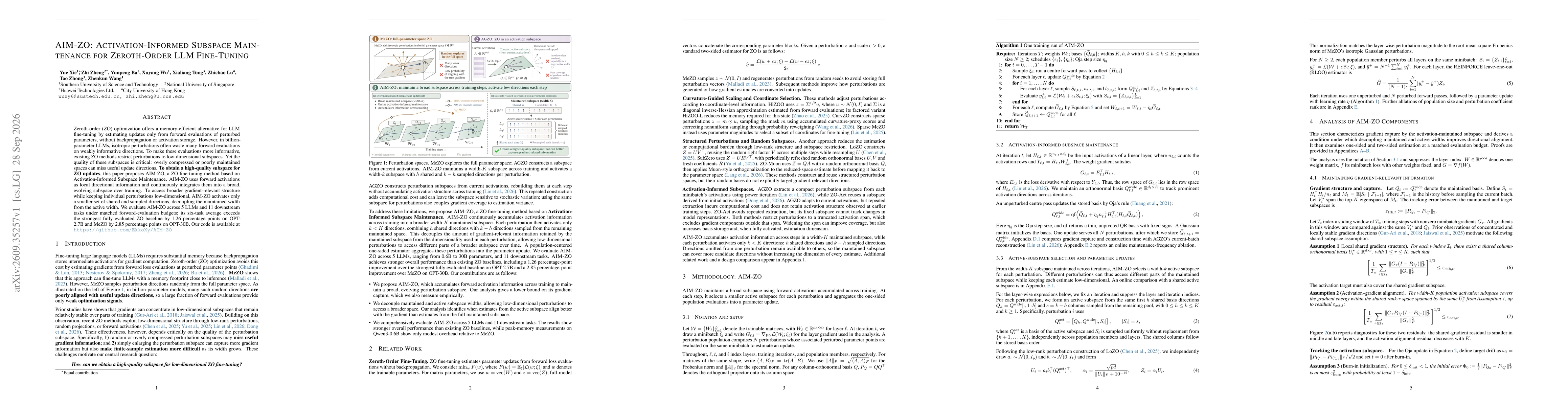 Thumbnail for AIM-ZO: Activation-Informed Subspace Maintenance for Zeroth-Order LLM Fine-Tuning