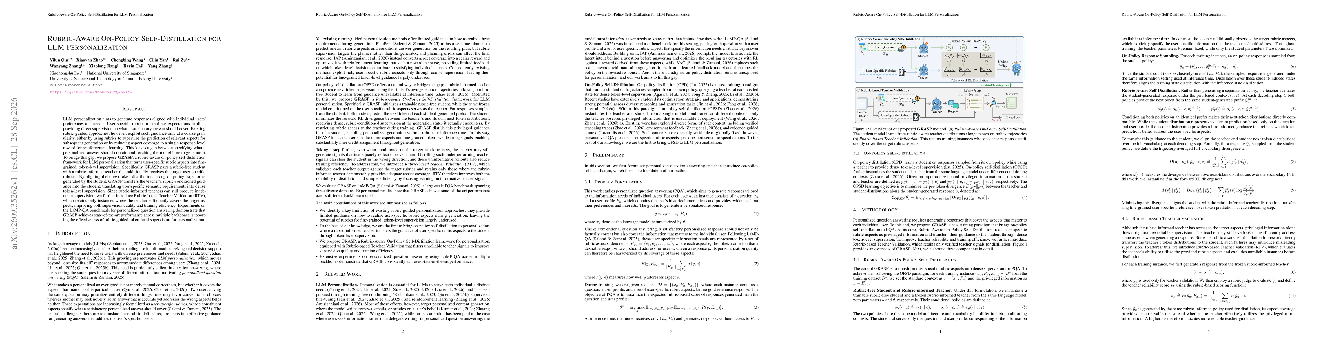 Thumbnail for Rubric-Aware On-Policy Self-Distillation for LLM Personalization