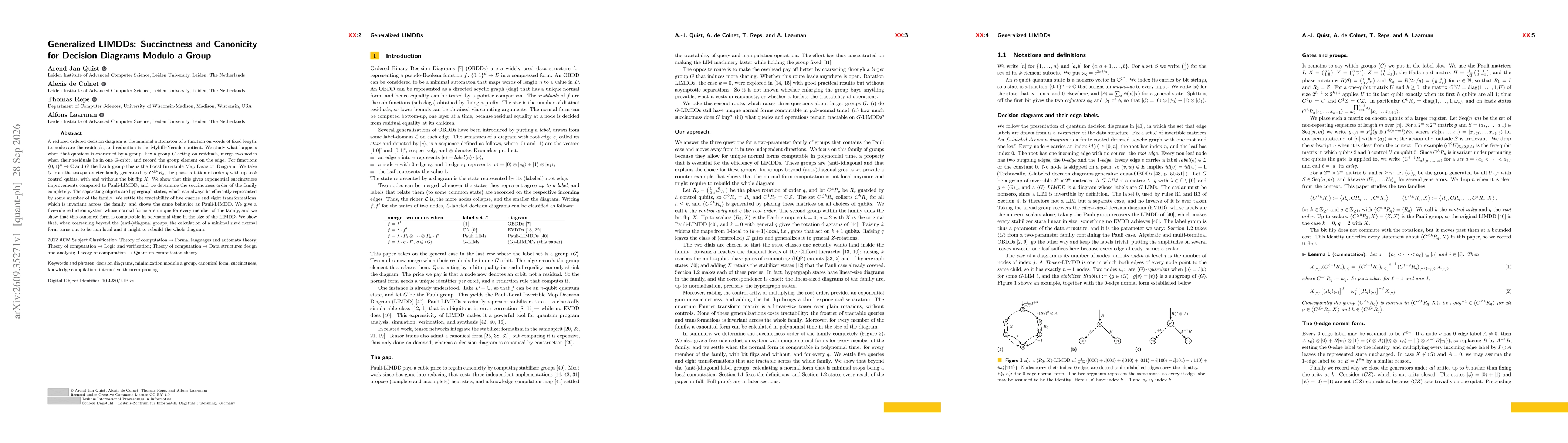 Thumbnail for Generalized LIMDDs: Succinctness and Canonicity for Decision Diagrams Modulo a Group
