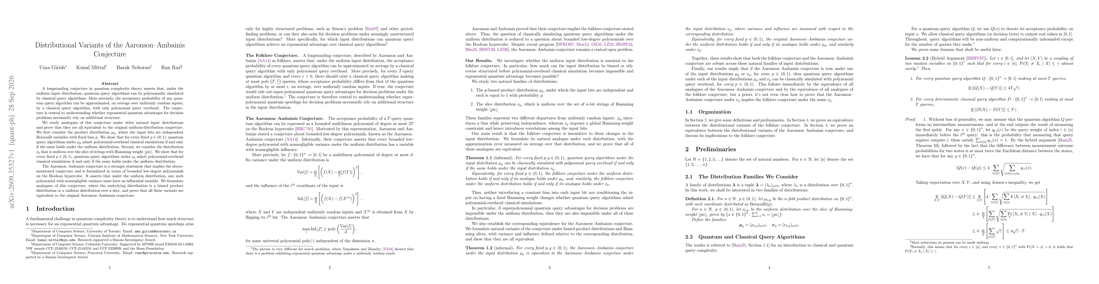 Thumbnail for Distributional Variants of the Aaronson-Ambainis Conjecture