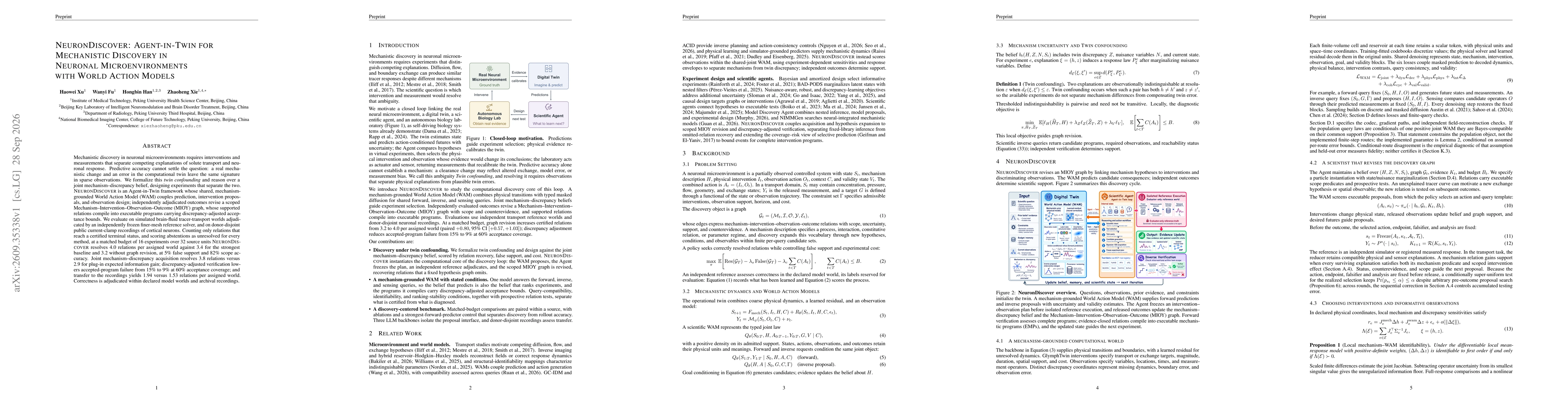Thumbnail for NeuronDiscover: Agent-in-Twin for Mechanistic Discovery in Neuronal Microenvironments with World Action Models