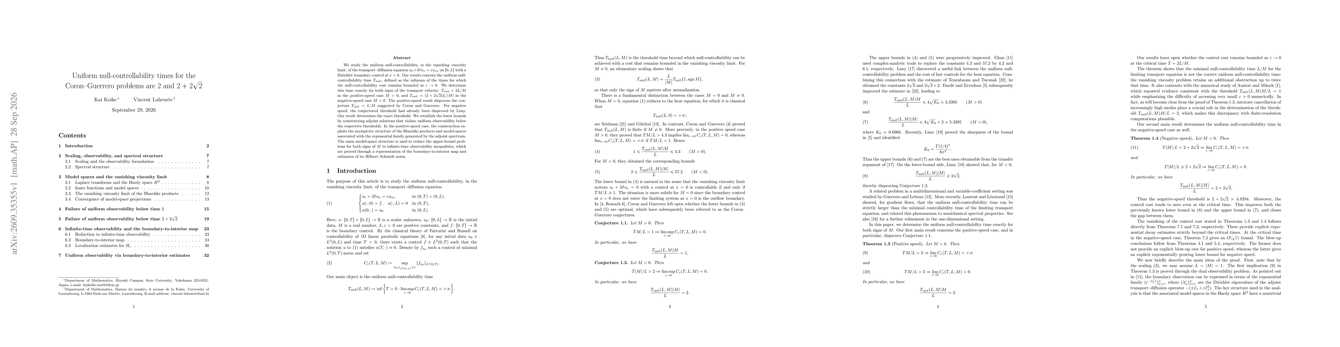 Thumbnail for Uniform null-controllability times for the Coron--Guerrero problems are $2$ and $2 + 2 \sqrt{2}$
