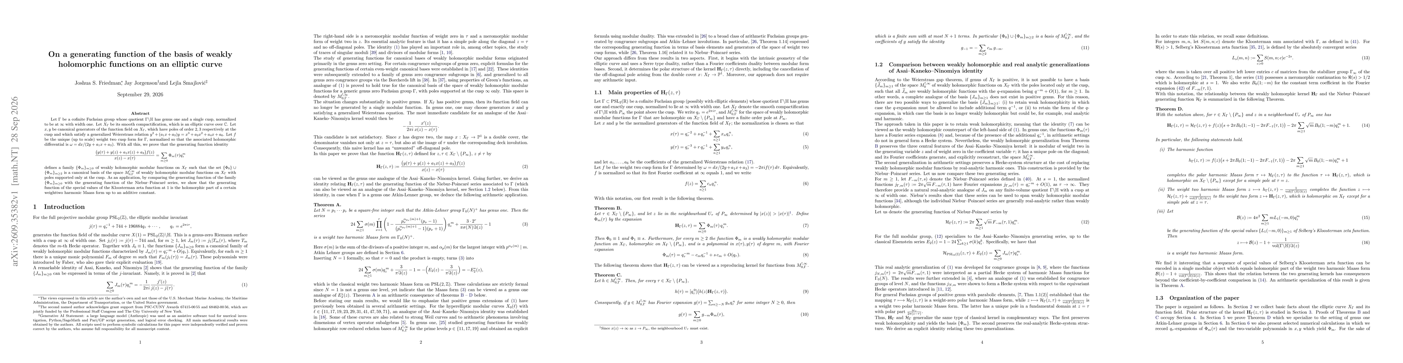 Thumbnail for On a generating function of the basis of weakly holomorphic functions on an elliptic curve