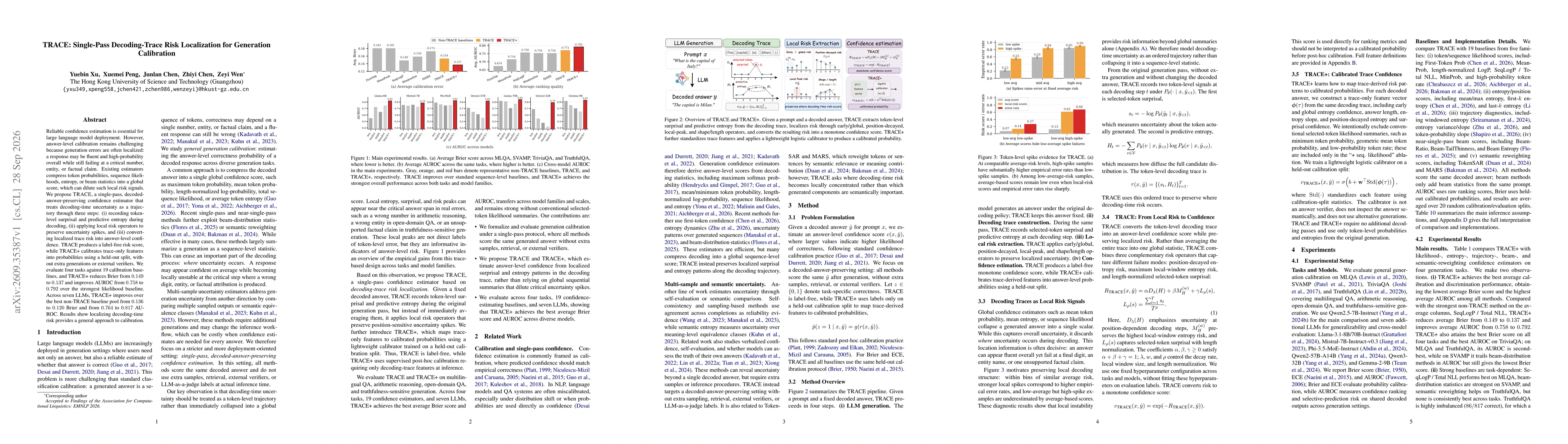Thumbnail for TRACE: Single-Pass Decoding-Trace Risk Localization for Generation Calibration