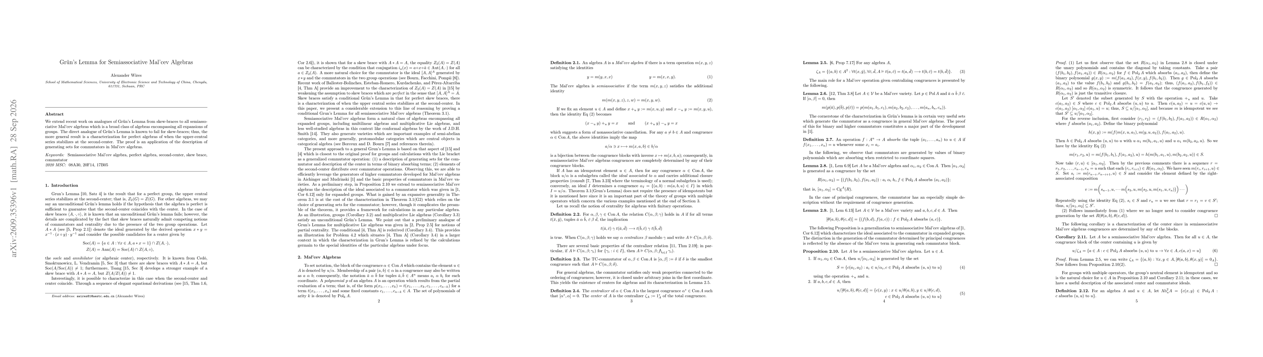 Thumbnail for Grün's Lemma for Semiassociative Mal'cev Algebras