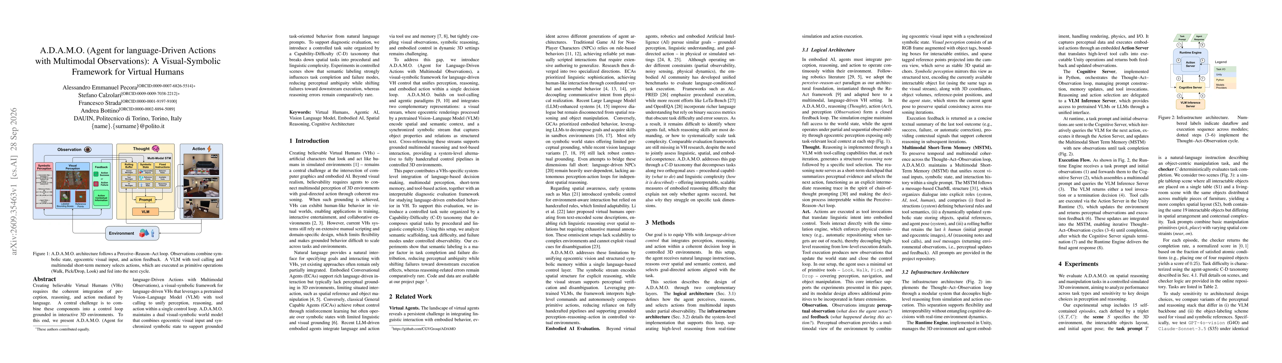Thumbnail for A.D.A.M.O. (Agent for language-Driven Actions with Multimodal Observations): A Visual-Symbolic Framework for Virtual Humans
