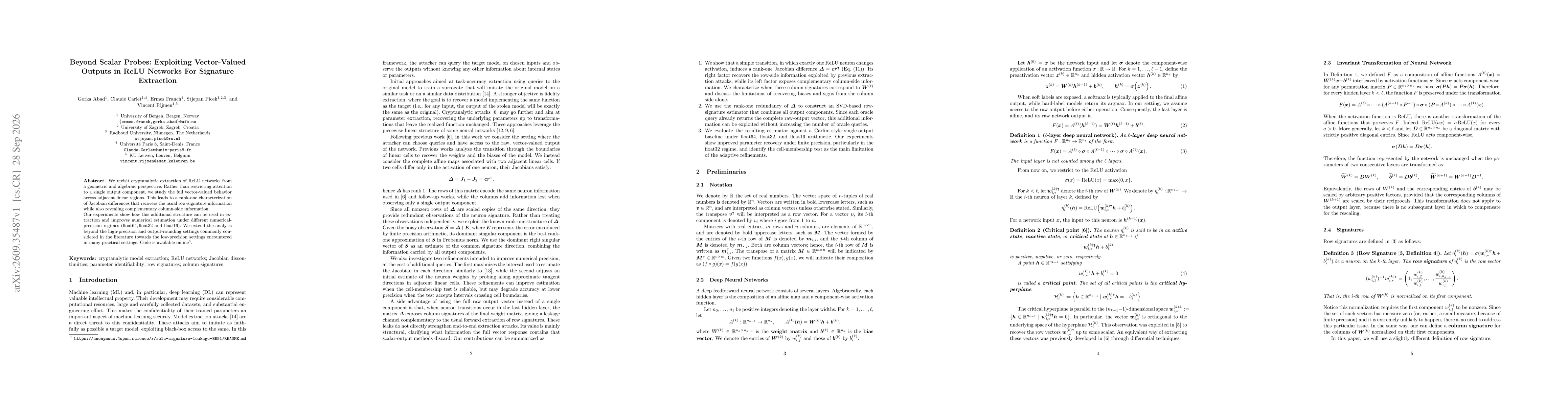 Thumbnail for Beyond Scalar Probes: Exploiting Vector-Valued Outputs in ReLU Networks For Signature Extraction