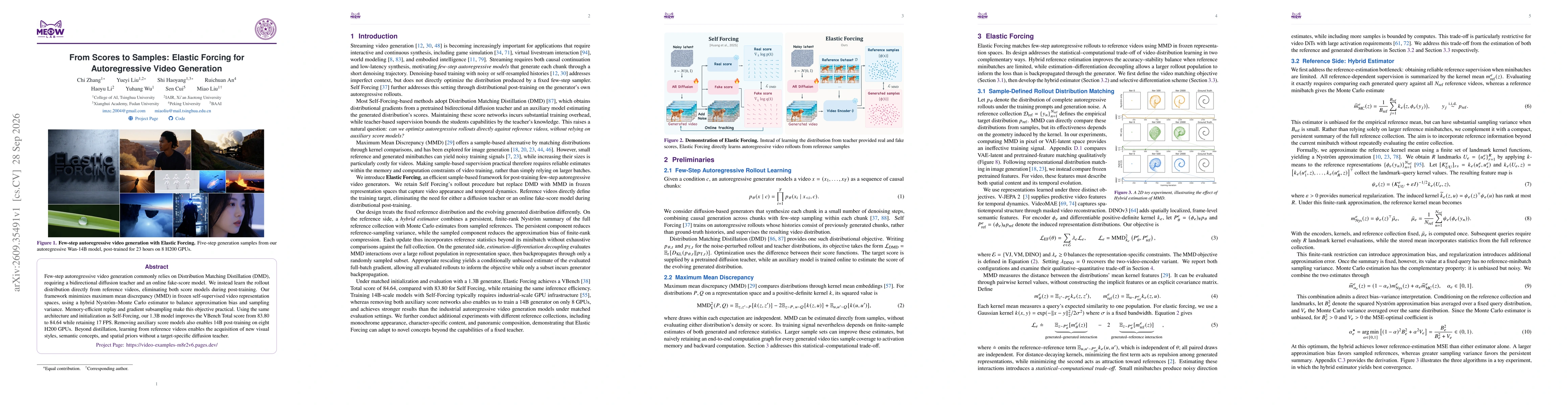 Thumbnail for From Scores to Samples: Elastic Forcing for Autoregressive Video Generation