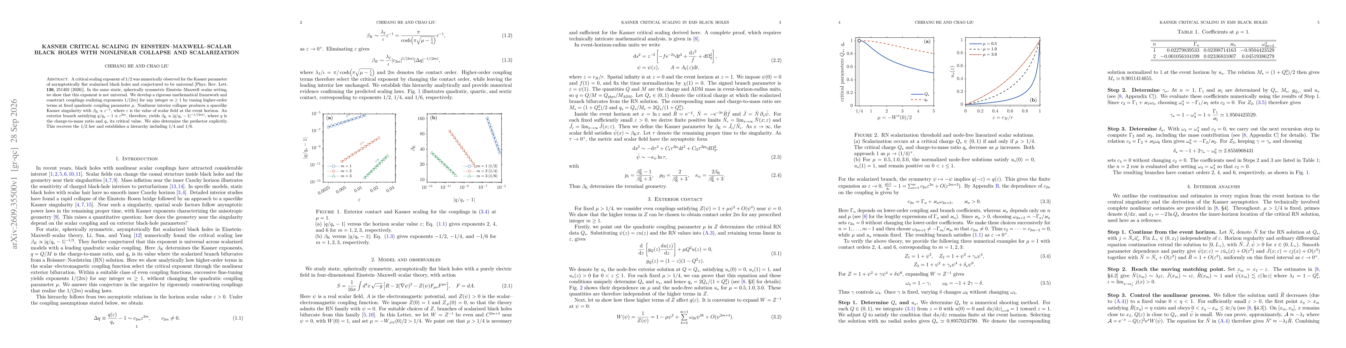 Thumbnail for Kasner critical scaling in Einstein--Maxwell--scalar black holes with nonlinear collapse and scalarization