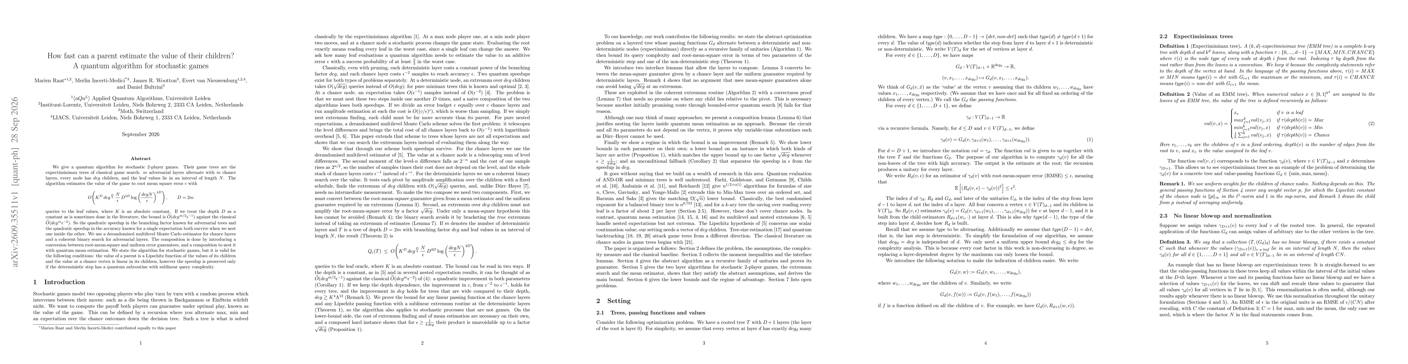 Thumbnail for How fast can a parent estimate the value of their children? A quantum algorithm for stochastic games