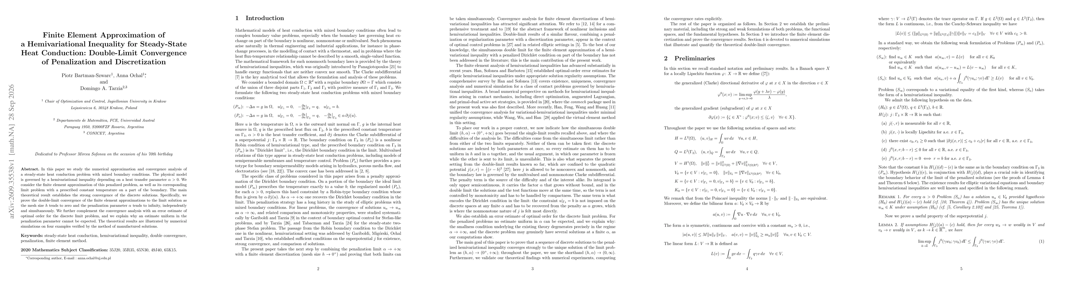 Thumbnail for Finite Element Approximation of a Hemivariational Inequality for Steady-State Heat Conduction: Double-Limit Convergence of Penalization and Discretization