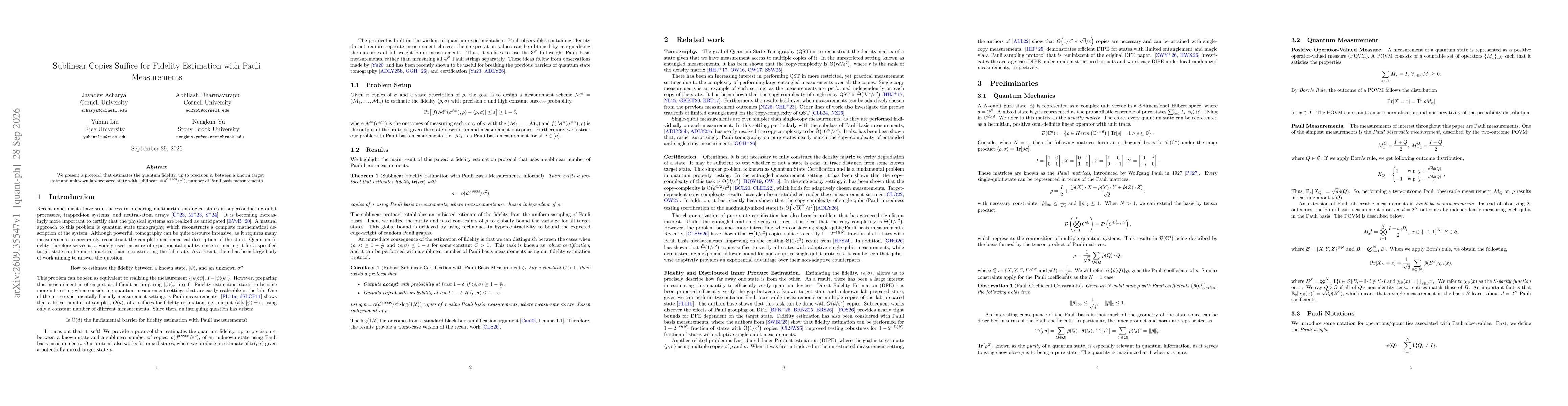 Thumbnail for Sublinear Copies Suffice for Fidelity Estimation with Pauli Measurements