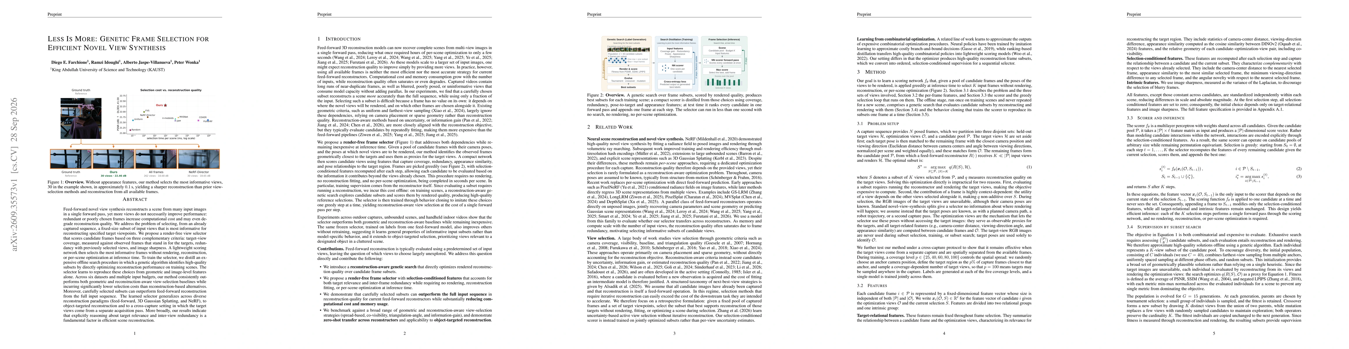 Thumbnail for Less Is More: Genetic Frame Selection for Efficient Novel View Synthesis