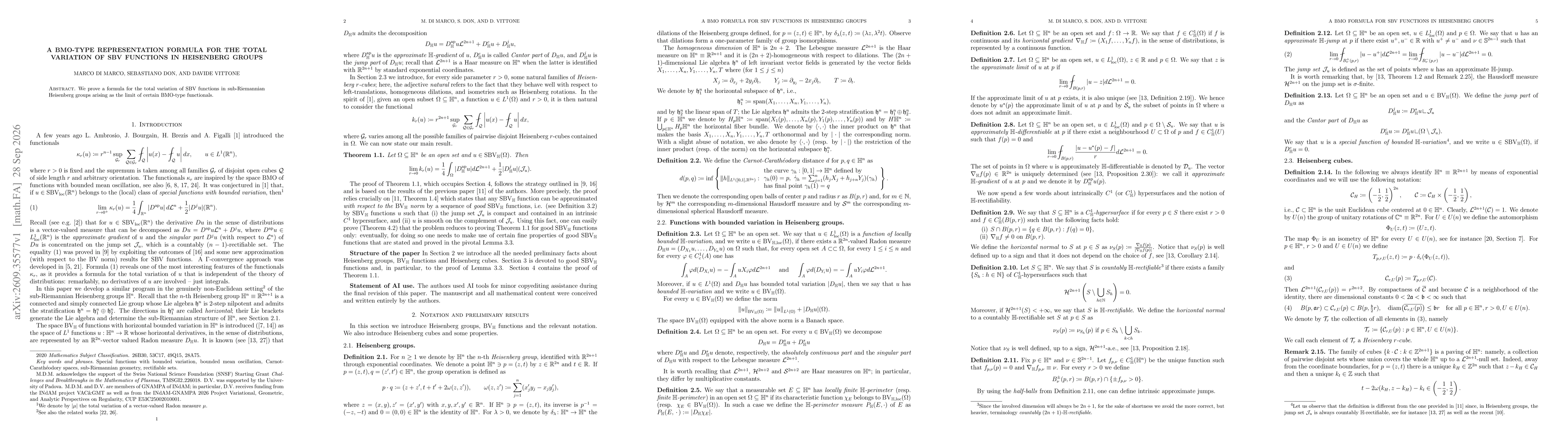 Thumbnail for A BMO-type representation formula for the total variation of SBV functions in Heisenberg groups