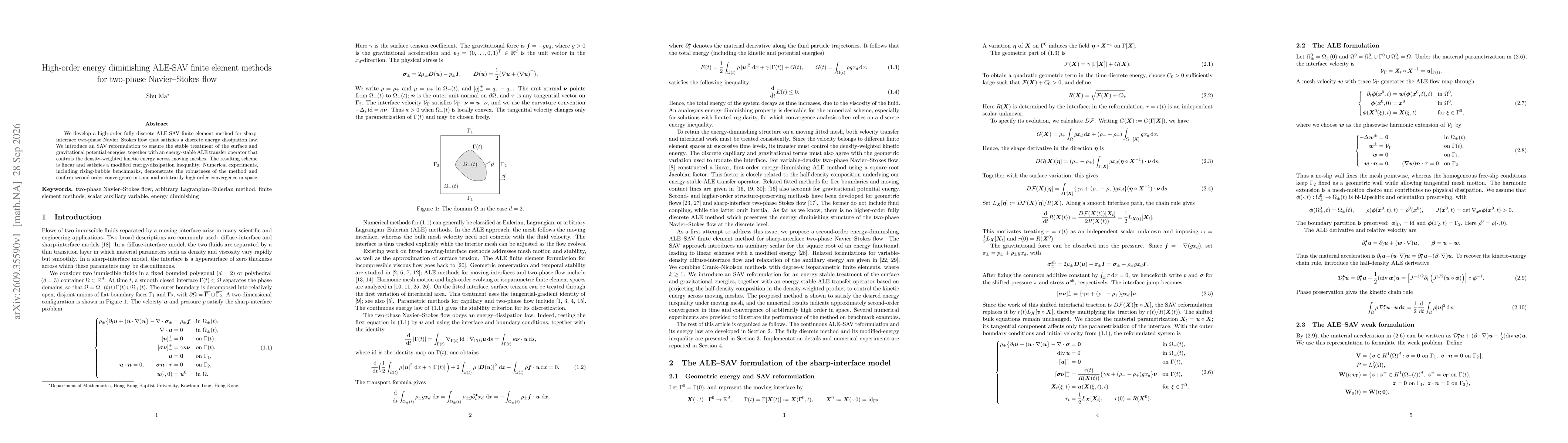 Thumbnail for High-order energy diminishing ALE-SAV finite element methods for two-phase Navier--Stokes flow
