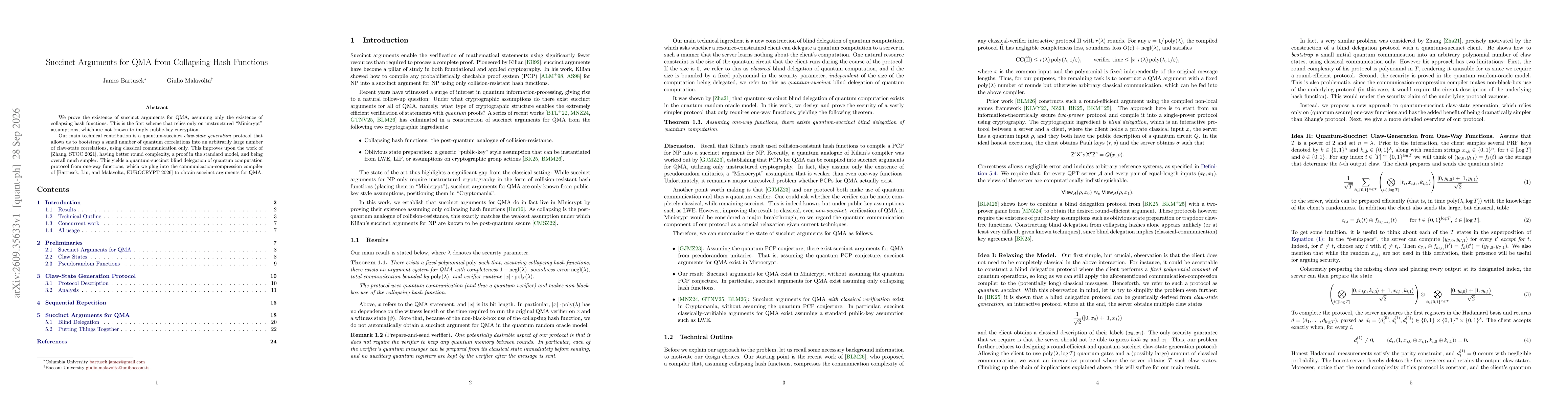 Thumbnail for Succinct Arguments for QMA from Collapsing Hash Functions