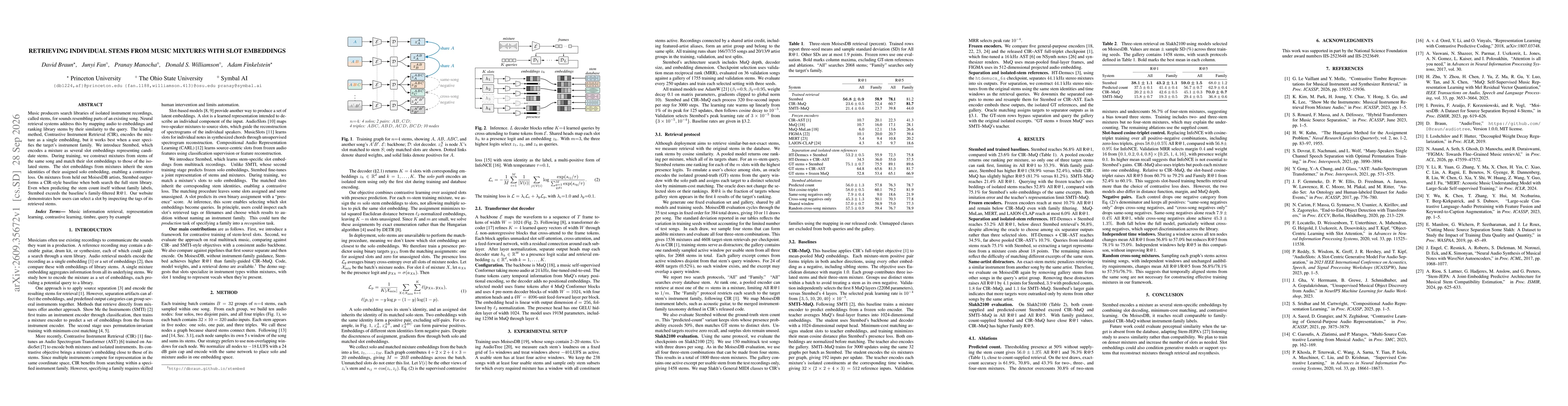 Thumbnail for Retrieving Individual Stems from Music Mixtures with Slot Embeddings