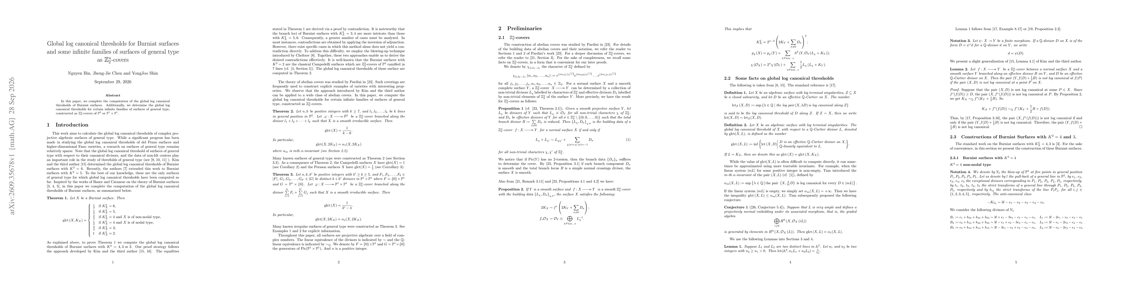 Thumbnail for Global log canonical thresholds for Burniat surfaces and some infinite families of surfaces of general type as $\mathbb{Z}_2^n$-covers