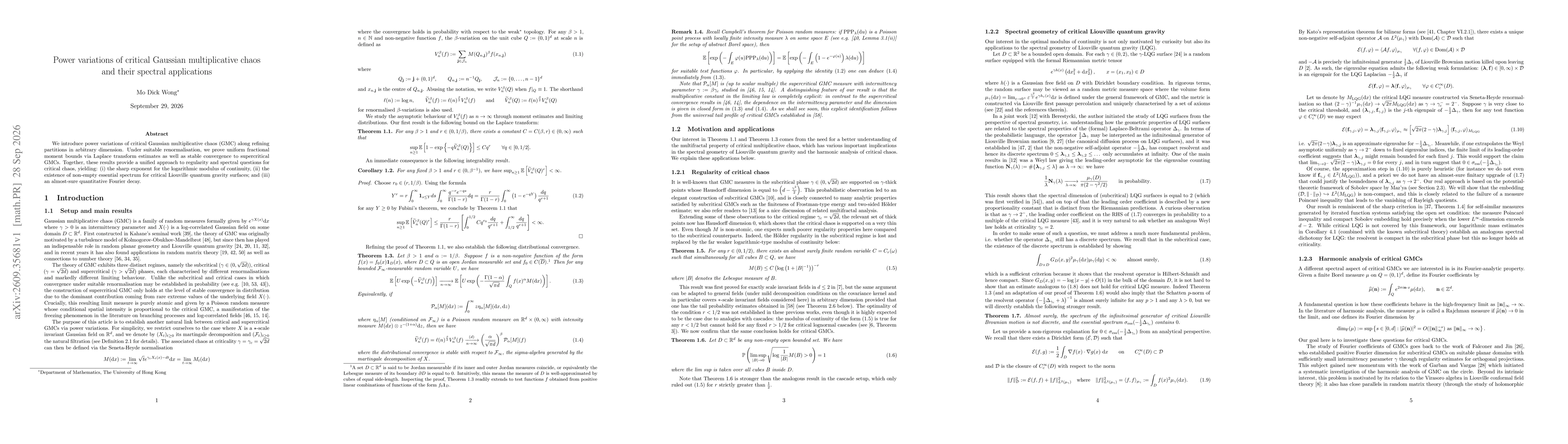 Thumbnail for Power variations of critical Gaussian multiplicative chaos and their spectral applications