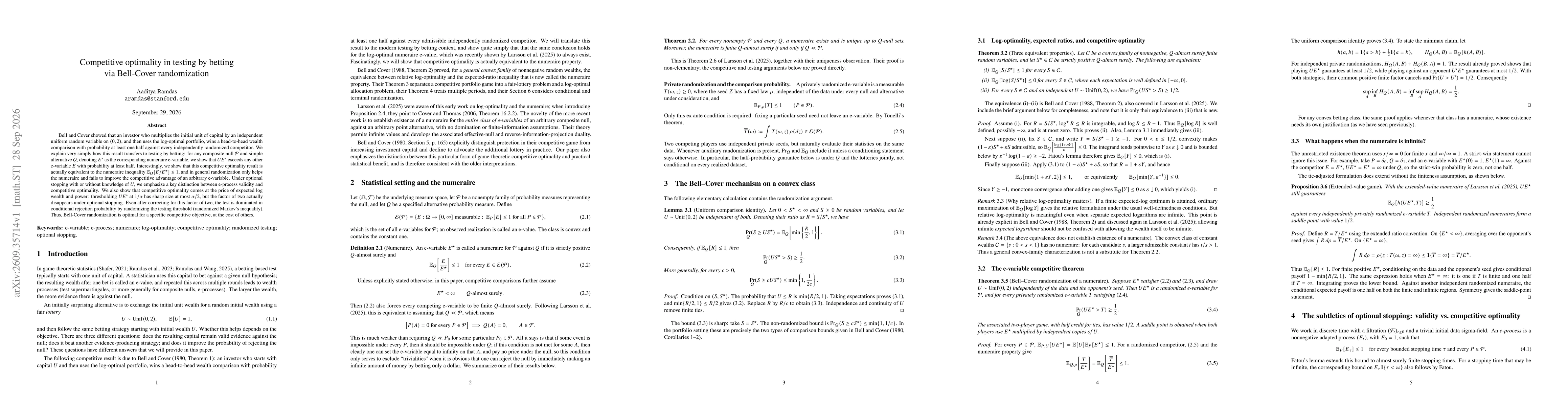 Thumbnail for Competitive optimality in testing by betting via Bell-Cover randomization
