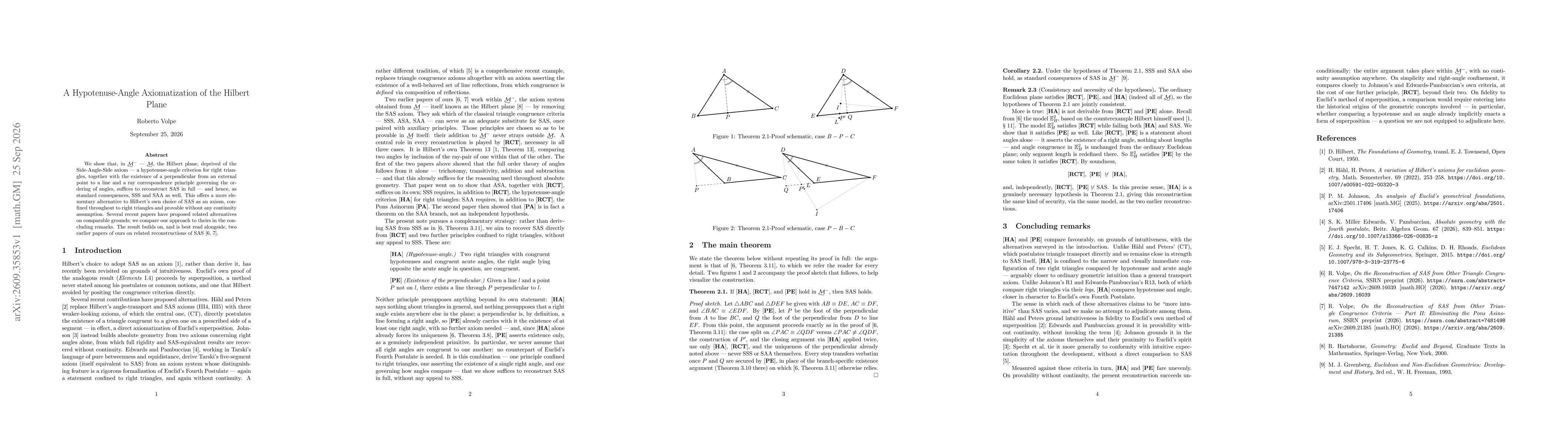 Thumbnail for A Hypotenuse-Angle Axiomatization of the Hilbert Plane