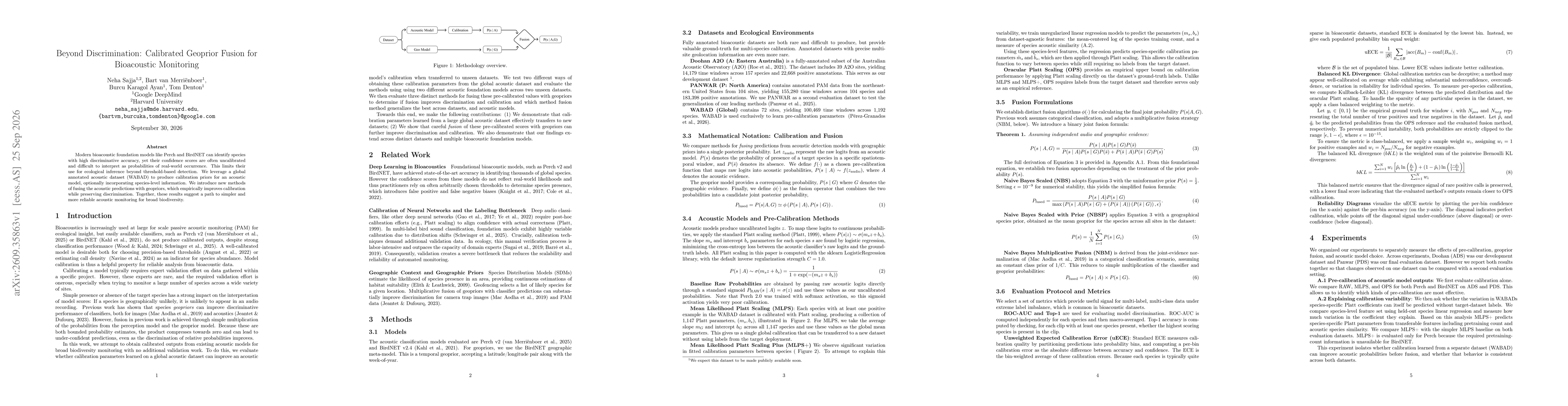 Thumbnail for Beyond Discrimination: Calibrated Geoprior Fusion for Bioacoustic Monitoring