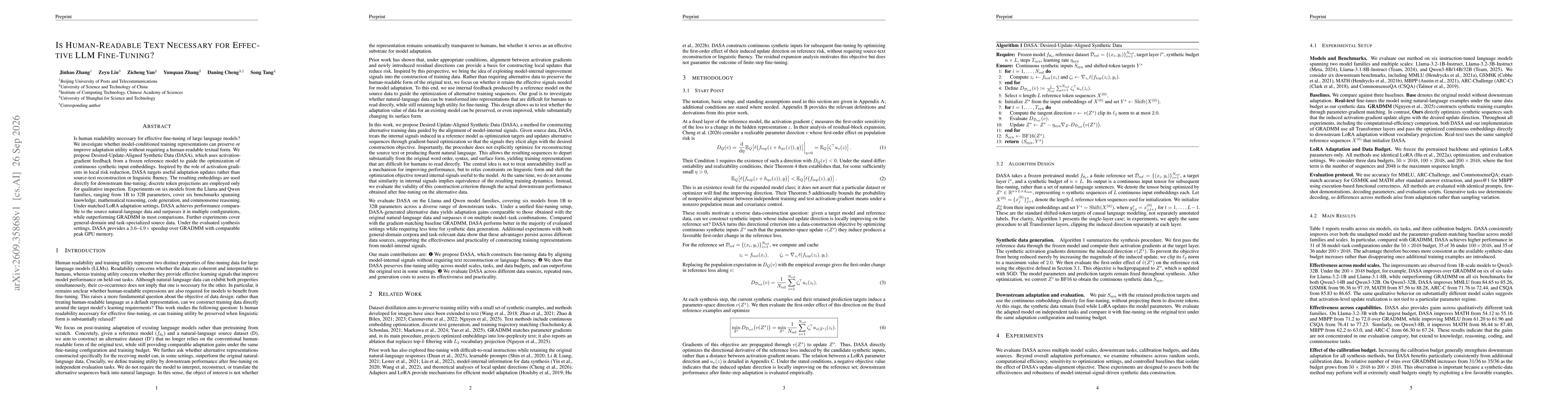 Thumbnail for Is Human-Readable Text Necessary for Effective LLM Fine-Tuning?